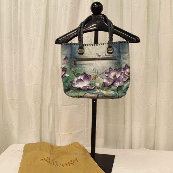 Anuschka Artistic Blue and Purple Lotus Tote - Picture 1 of 9